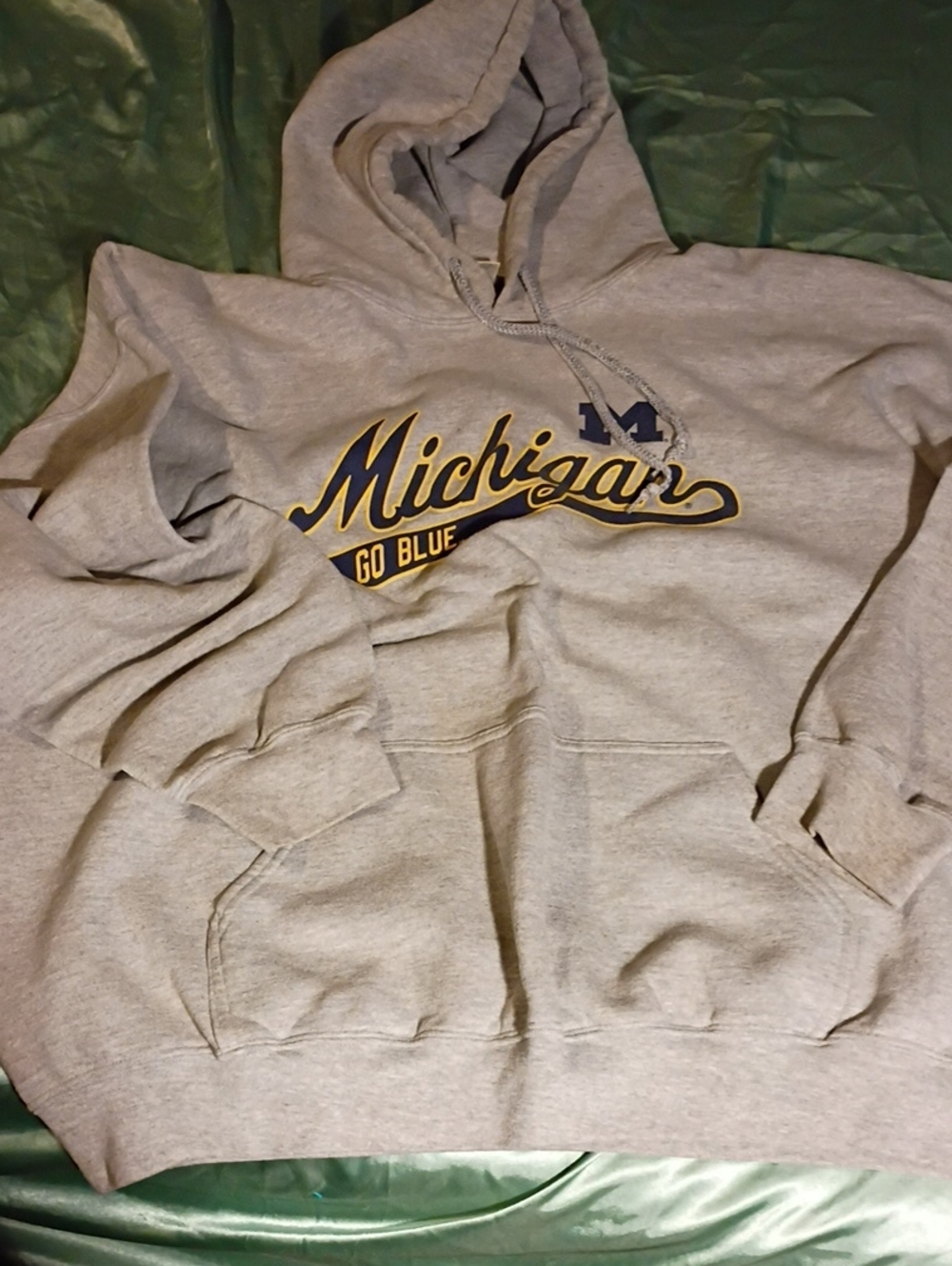 Gildan Gray Michigan 'Go Blue' Hooded Sweatshirt with Yellow Accent